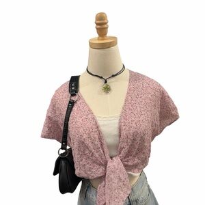 Storia Pink Floral Tie Front Crop Top Blouse Women’s M
